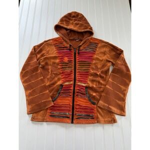 Windhorse Women's Small Burnt Orange Tie Dye Full Zip Hoodie Nepal Cotton